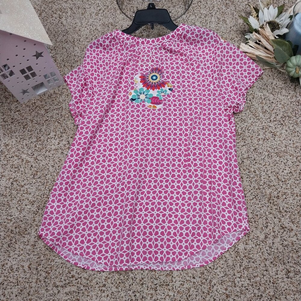 3633 Size XL Kim Rogers Upcycled Pink and White Top. - Picture 5 of 7